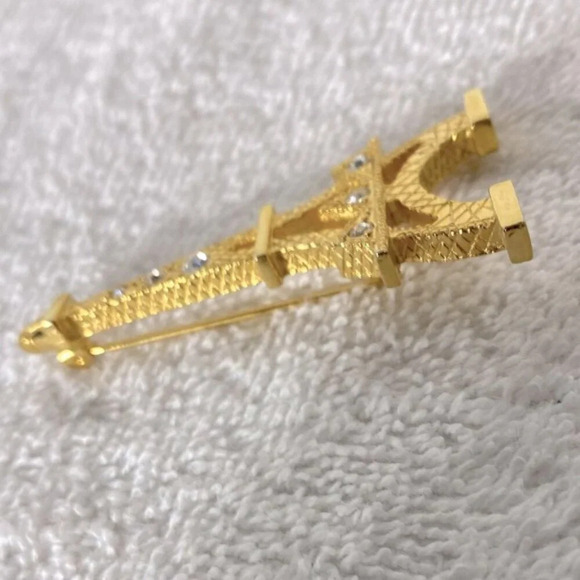 Vintage Gold Toned Eiffel Tower Pin Brooch With Jewels - Picture 4 of 7
